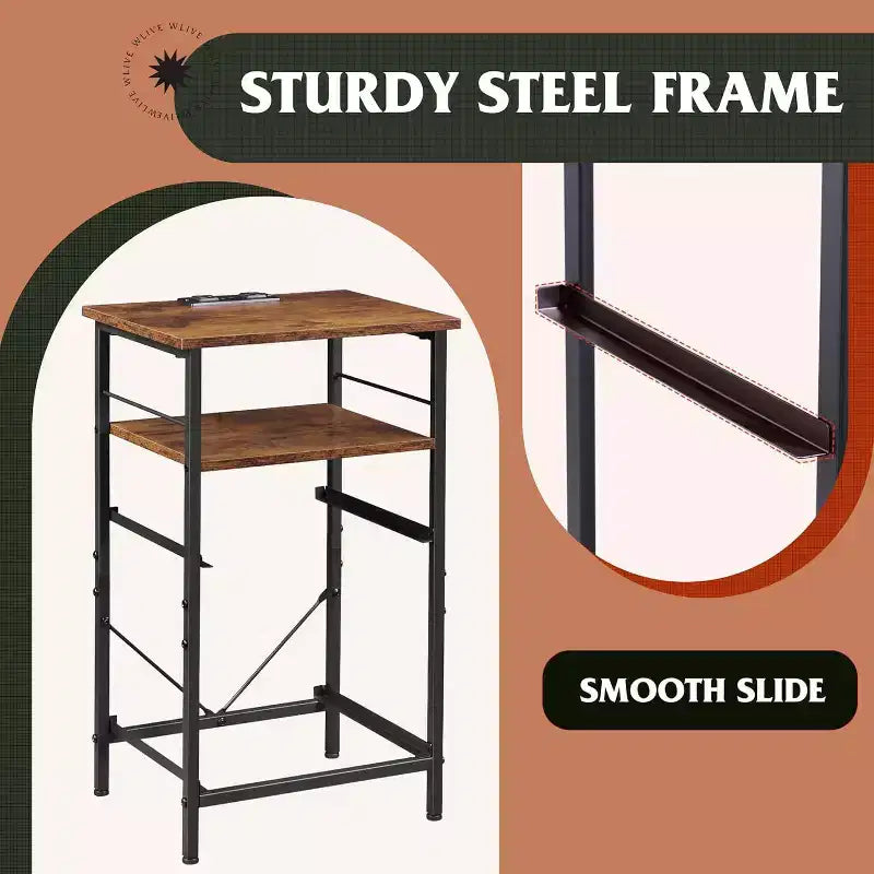 Table de chevet avec station de recharge, table d'appoint avec 2 tiroirs en tissu pour le rangement, petite commode de chambre à coucher, table d'appoint pour le salon