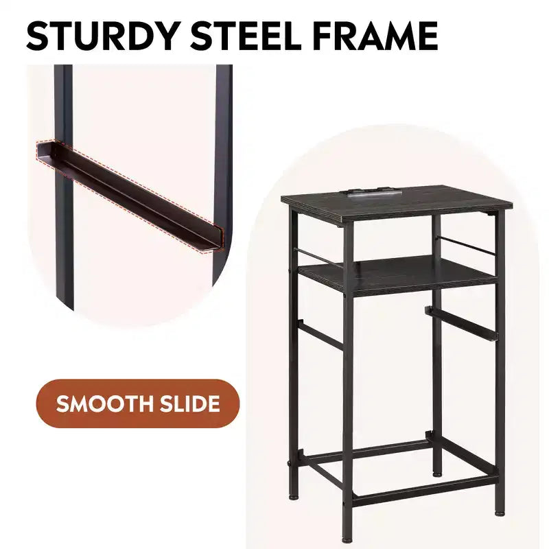 Table de chevet avec station de recharge, table d'appoint avec 2 tiroirs en tissu pour le rangement, petite commode de chambre à coucher, table d'appoint pour le salon