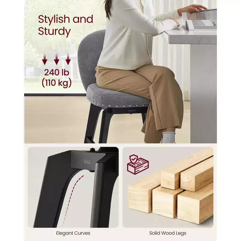 Lot de 2 tabourets de bar pivotants, pieds en bois massif, tissu chenille, hauteur de comptoir 66,5 cm, pour salle à manger et bar.