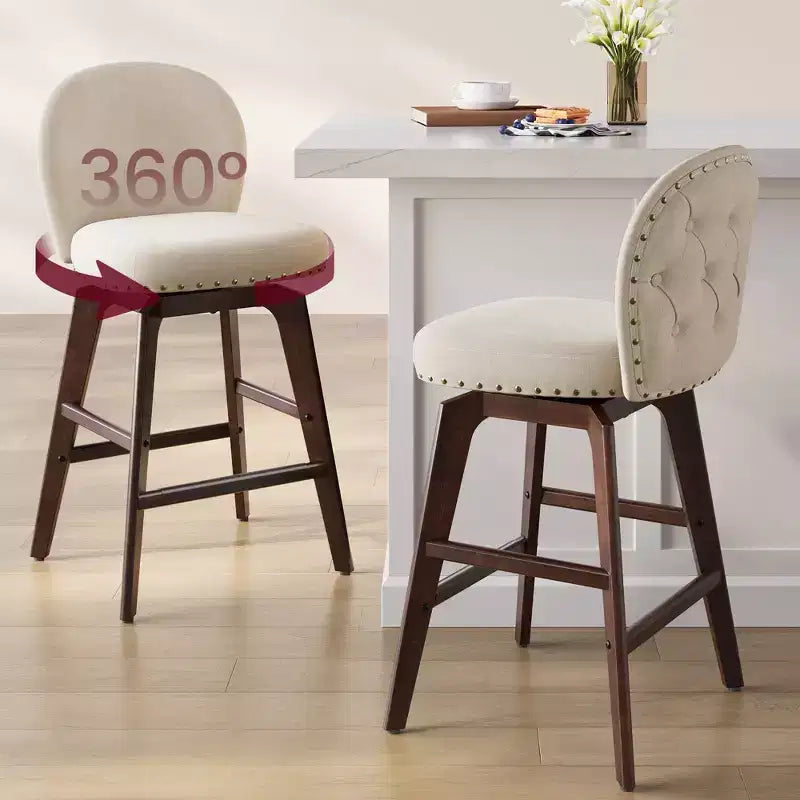 VASAGLE Bar Stools Set of 2, Swivel Counter Stools, Solid Wood Legs, Chenille Fabric, 26.2-Inch Tall Counter Height Stools Dining Home Bar