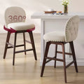 VASAGLE Bar Stools Set of 2, Swivel Counter Stools, Solid Wood Legs, Chenille Fabric, 26.2-Inch Tall Counter Height Stools Dining Home Bar