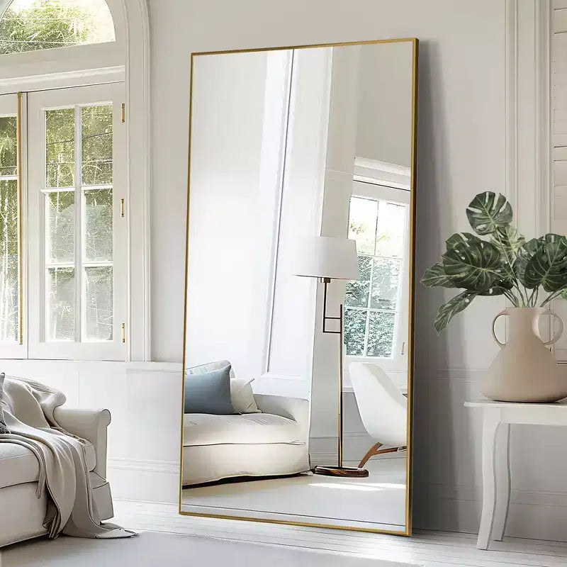 Gold Aluminum Slim Frame Full-Length Mirror with Bracket 180x100x1.5cm