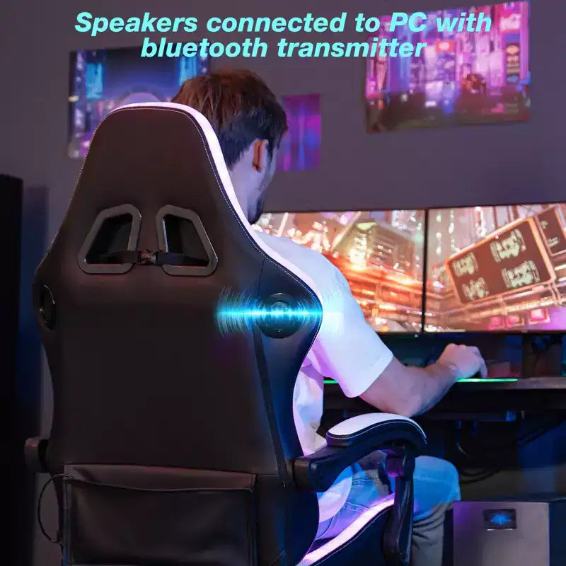 Fauteuil Gamer Massant XL Ergonomique de Bureau pour PC avec Haut-Parleur Bluetooth & Lumières RVB