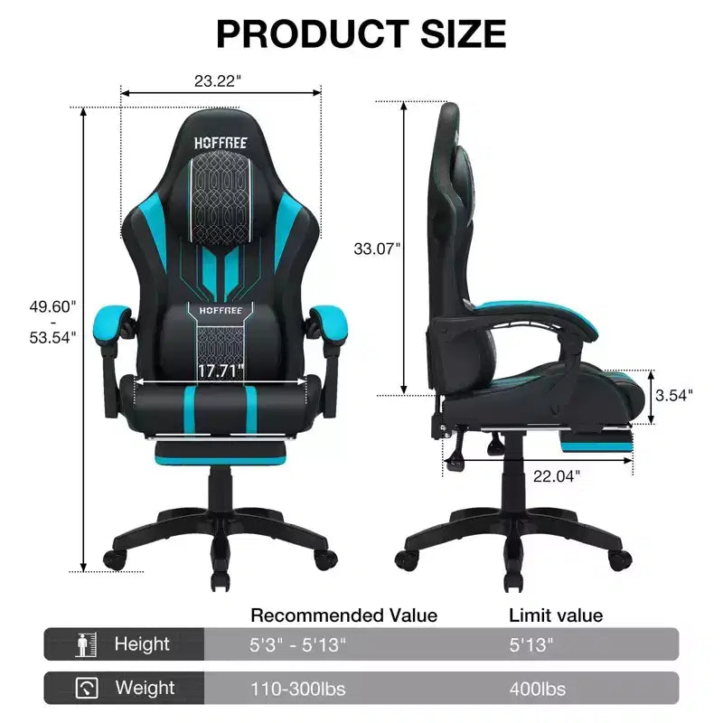 Fauteuil Gamer Massant XL Ergonomique de Bureau pour PC avec Haut-Parleur Bluetooth & Lumières RVB