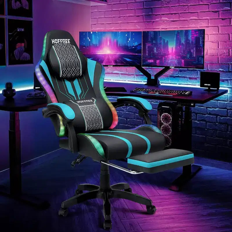 Fauteuil Gamer Massant XL Ergonomique de Bureau pour PC avec Haut-Parleur Bluetooth & Lumières RVB