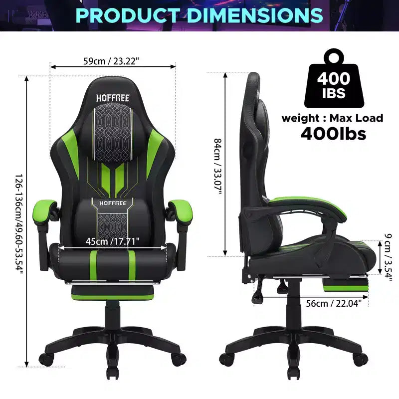 Fauteuil Gamer Massant XL Ergonomique de Bureau pour PC avec Haut-Parleur Bluetooth & Lumières RVB