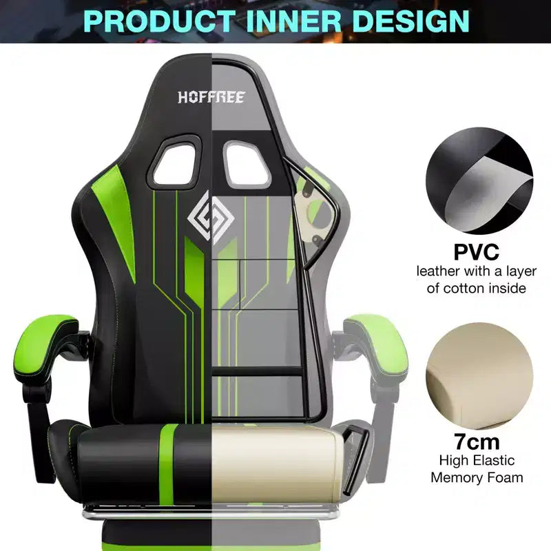 Fauteuil Gamer Massant XL Ergonomique de Bureau pour PC avec Haut-Parleur Bluetooth & Lumières RVB