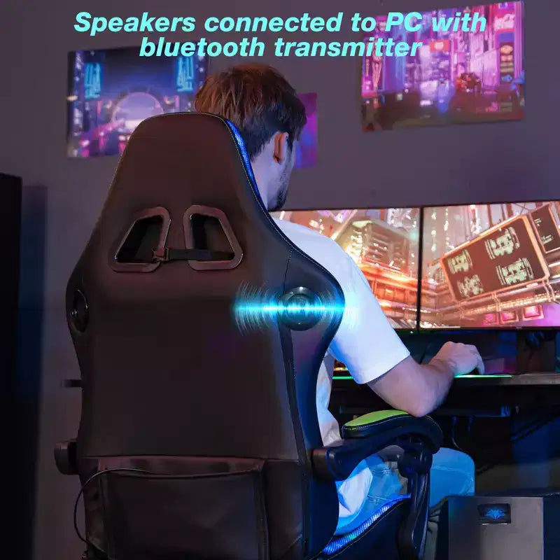 Fauteuil Gamer Massant XL Ergonomique de Bureau pour PC avec Haut-Parleur Bluetooth & Lumières RVB