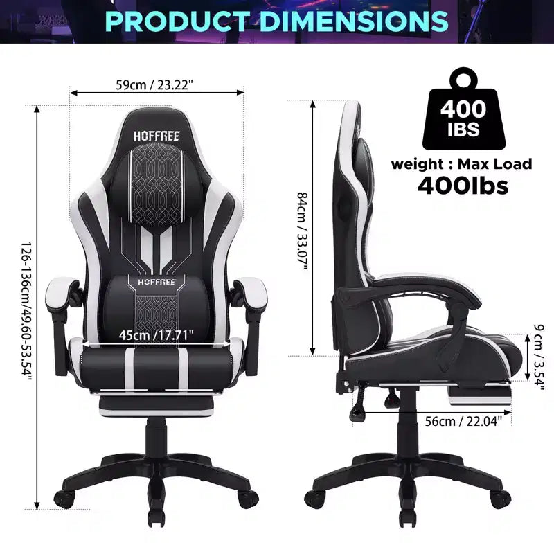 Fauteuil Gamer Massant XL Ergonomique de Bureau pour PC avec Haut-Parleur Bluetooth & Lumières RVB