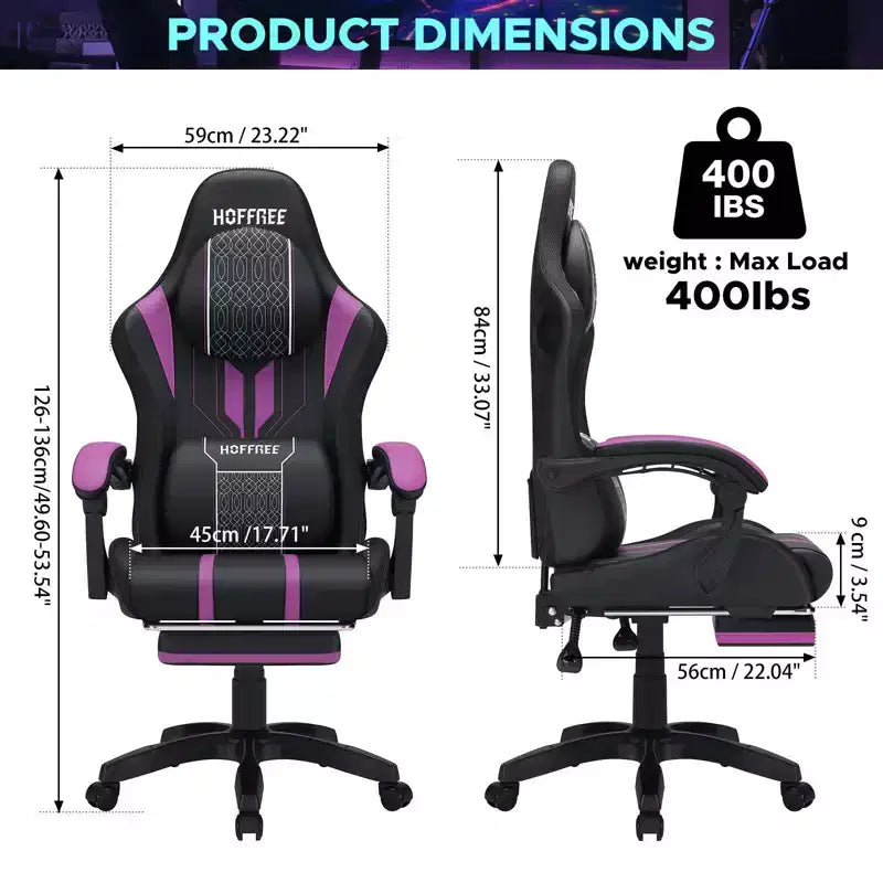 Fauteuil Gamer Massant XL Ergonomique de Bureau pour PC avec Haut-Parleur Bluetooth & Lumières RVB