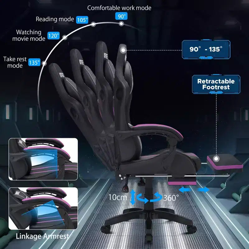 Fauteuil Gamer Massant XL Ergonomique de Bureau pour PC avec Haut-Parleur Bluetooth & Lumières RVB