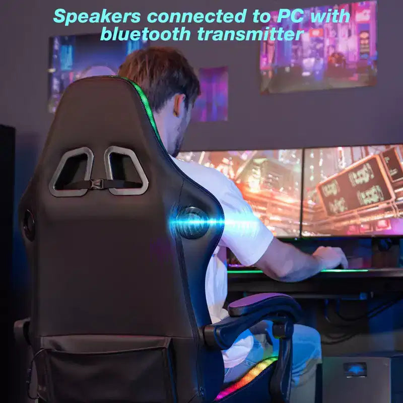 Fauteuil Gamer Massant XL Ergonomique de Bureau pour PC avec Haut-Parleur Bluetooth & Lumières RVB
