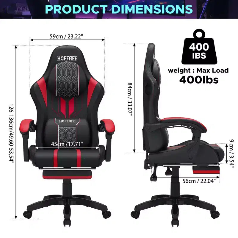 Fauteuil Gamer Massant XL Ergonomique de Bureau pour PC avec Haut-Parleur Bluetooth & Lumières RVB