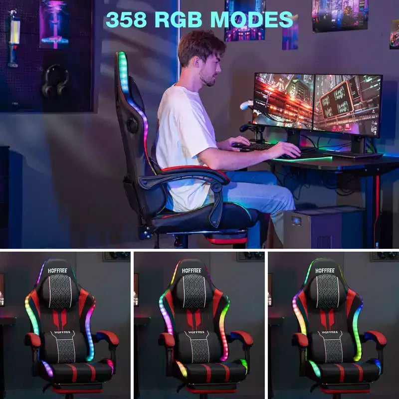 Fauteuil Gamer Massant XL Ergonomique de Bureau pour PC avec Haut-Parleur Bluetooth & Lumières RVB