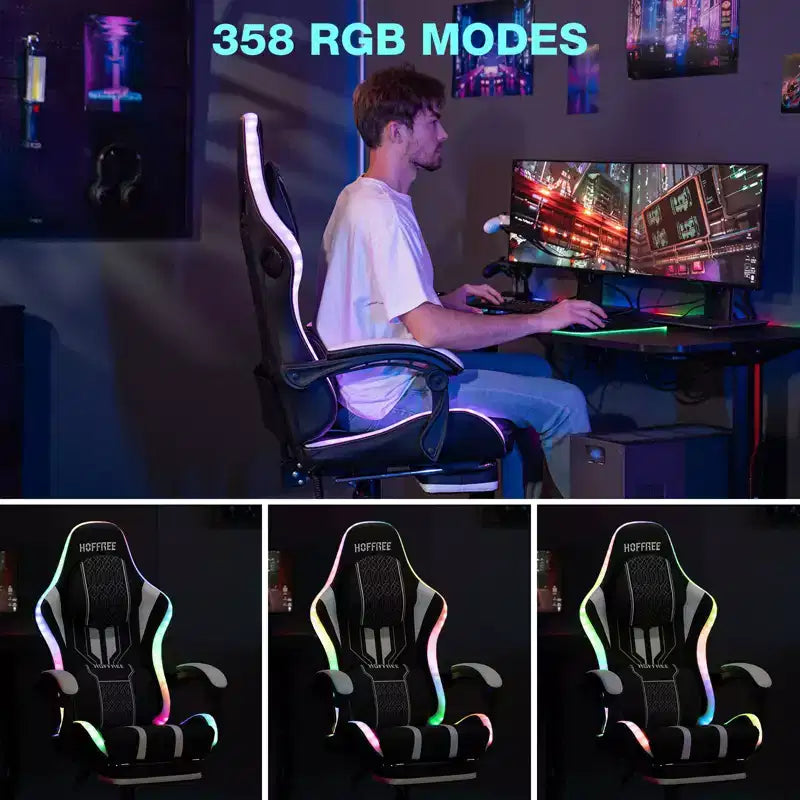 Fauteuil Gamer Massant XL Ergonomique de Bureau pour PC avec Haut-Parleur Bluetooth & Lumières RVB