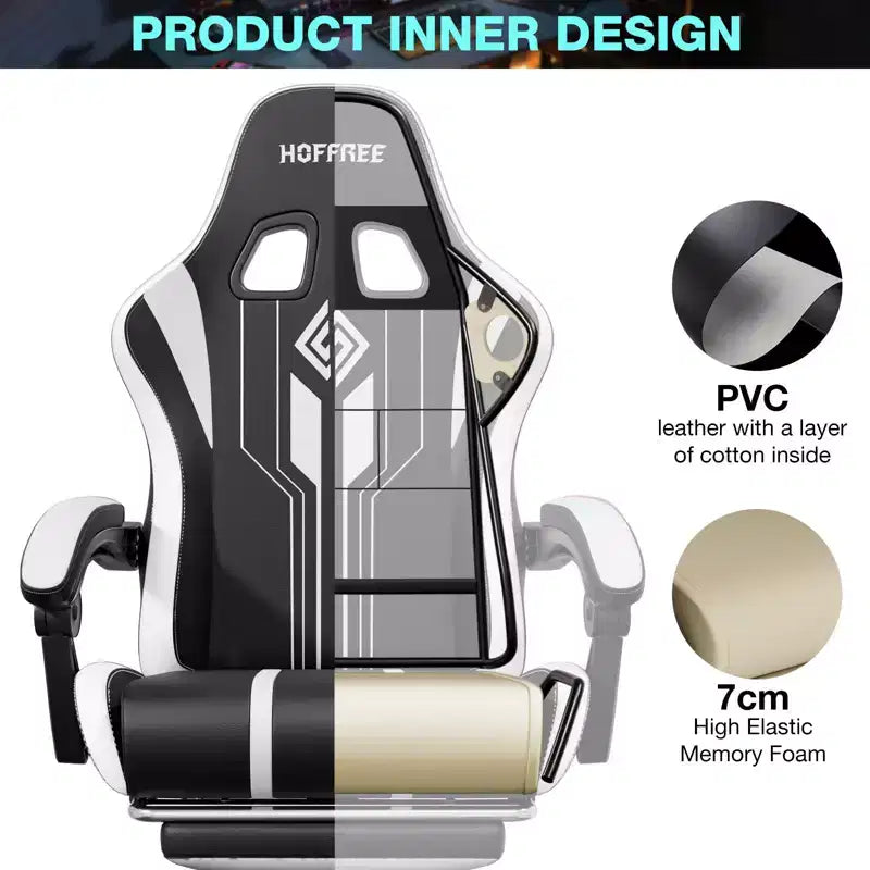 Fauteuil Gamer Massant XL Ergonomique de Bureau pour PC avec Haut-Parleur Bluetooth & Lumières RVB