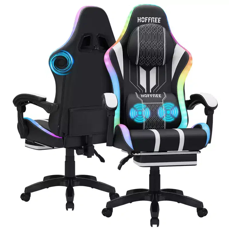 Fauteuil Gamer Massant XL Ergonomique de Bureau pour PC avec Haut-Parleur Bluetooth & Lumières RVB