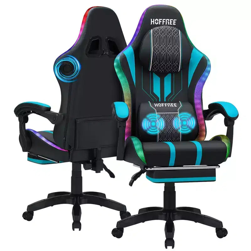 Fauteuil Gamer Massant XL Ergonomique de Bureau pour PC avec Haut-Parleur Bluetooth & Lumières RVB
