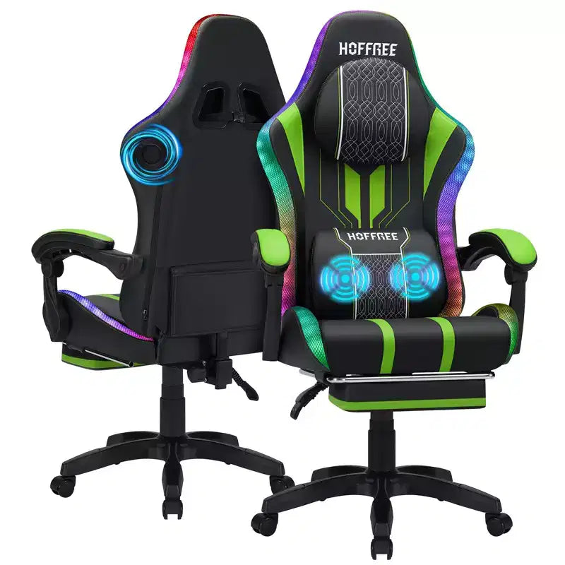 Fauteuil Gamer Massant XL Ergonomique de Bureau pour PC avec Haut-Parleur Bluetooth & Lumières RVB