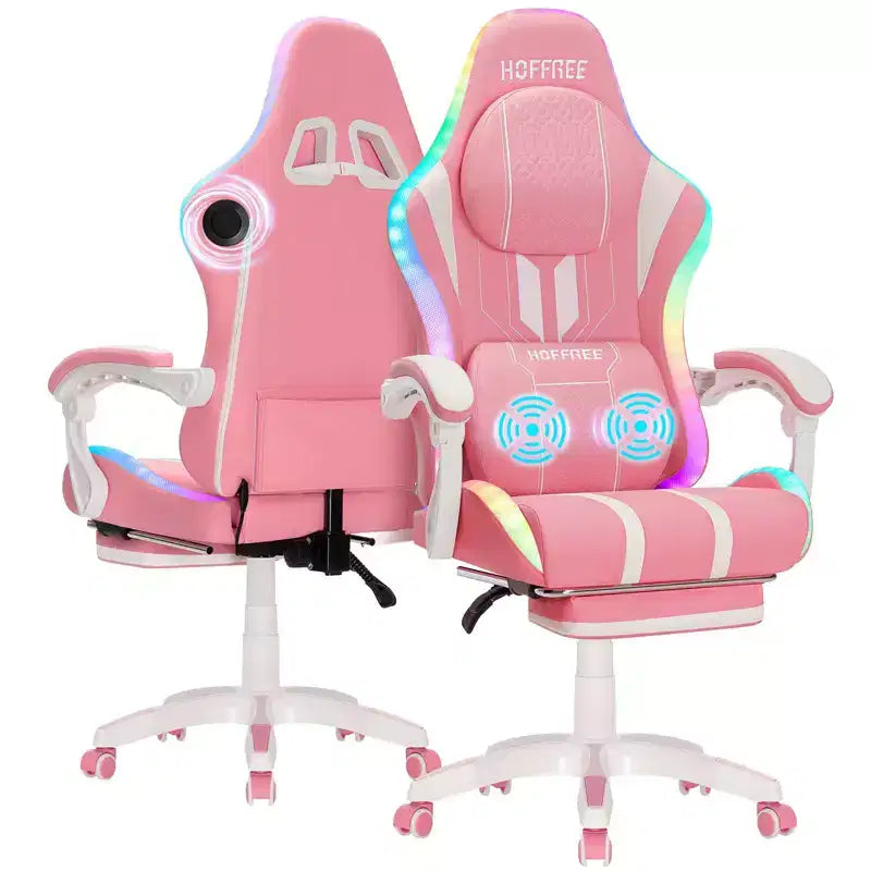 Fauteuil Gamer Massant XL Ergonomique de Bureau pour PC avec Haut-Parleur Bluetooth & Lumières RVB