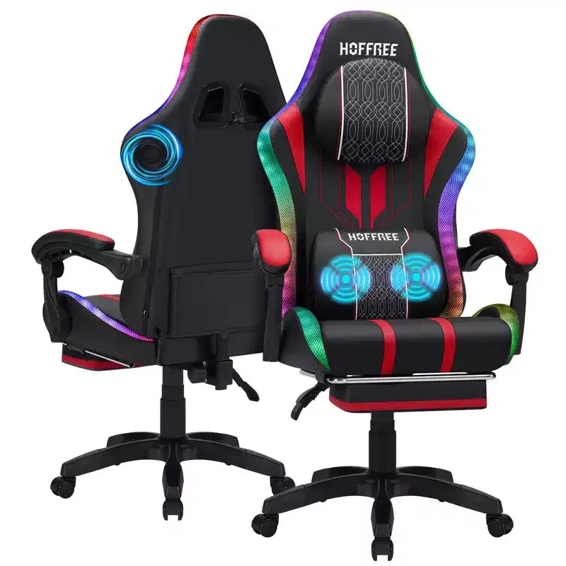 Fauteuil Gamer Massant XL Ergonomique de Bureau pour PC avec Haut-Parleur Bluetooth & Lumières RVB