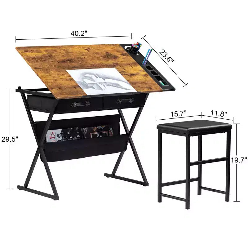 Table à dessin en bois / Table à dessin à roulettes / Table à dessin inclinable avec porte-crayon