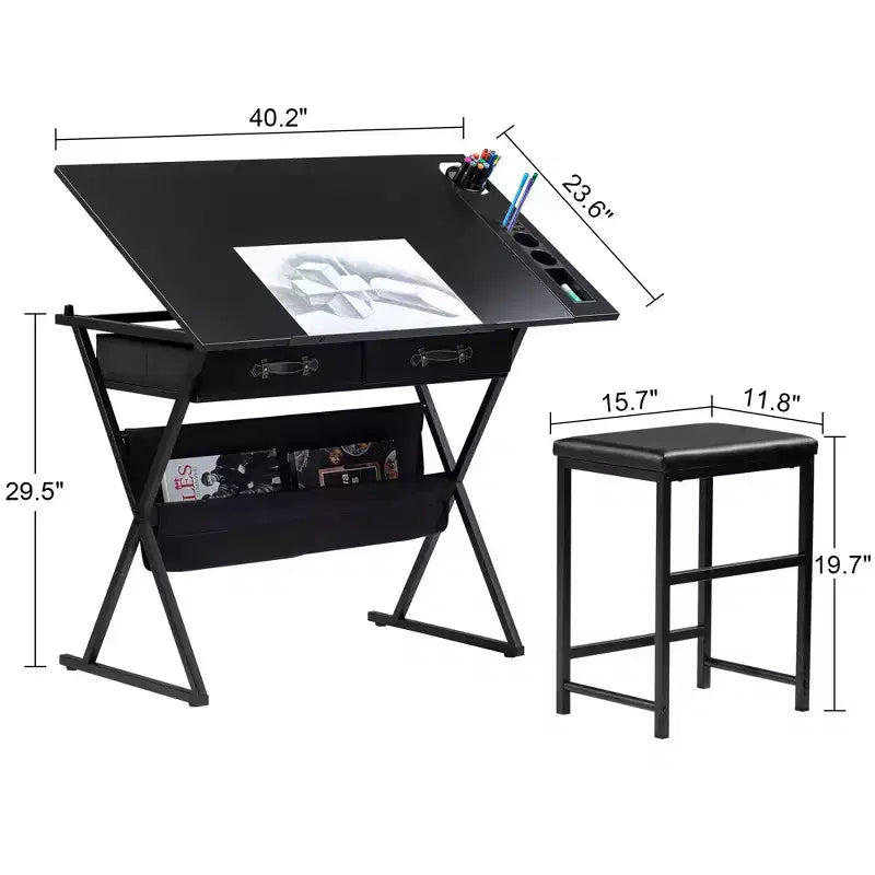 Table à dessin en bois / Table à dessin à roulettes / Table à dessin inclinable avec porte-crayon