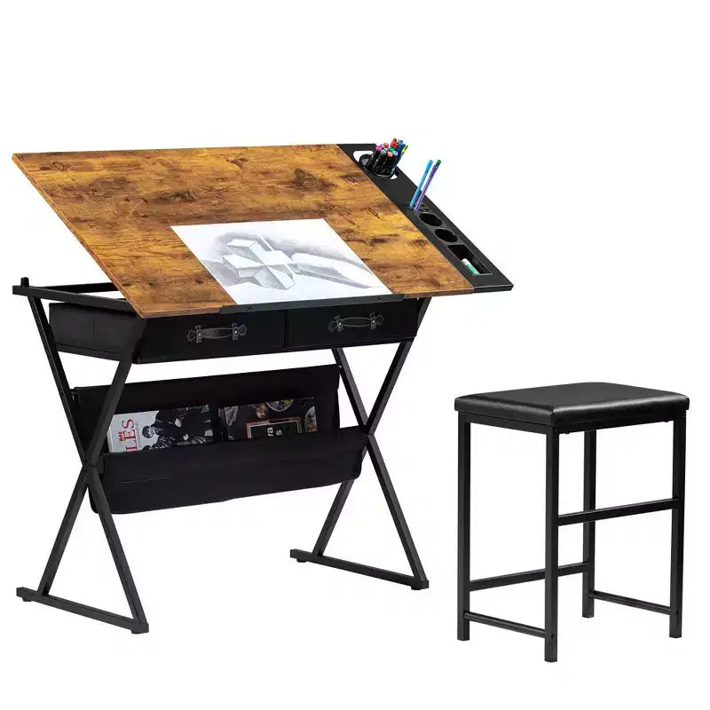 Table à dessin en bois / Table à dessin à roulettes / Table à dessin inclinable avec porte-crayon