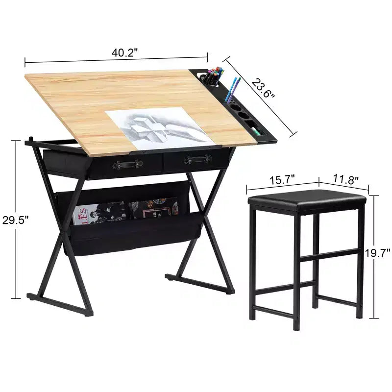 Table à dessin en bois / Table à dessin à roulettes / Table à dessin inclinable avec porte-crayon