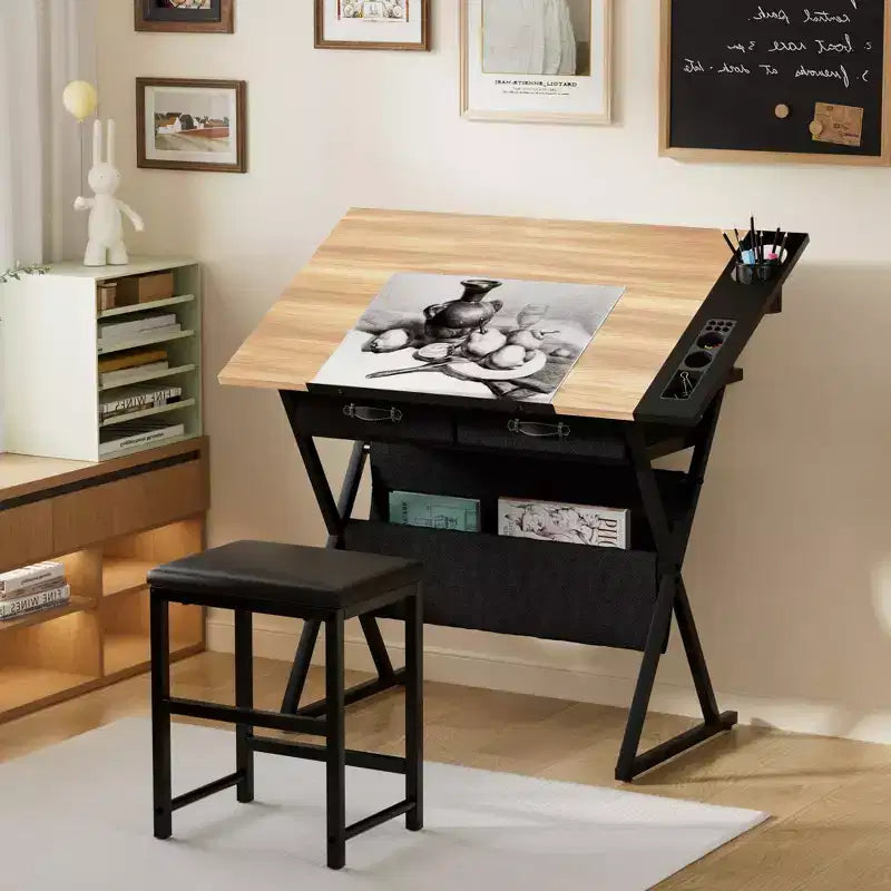 Table à dessin en bois / Table à dessin à roulettes / Table à dessin inclinable avec porte-crayon