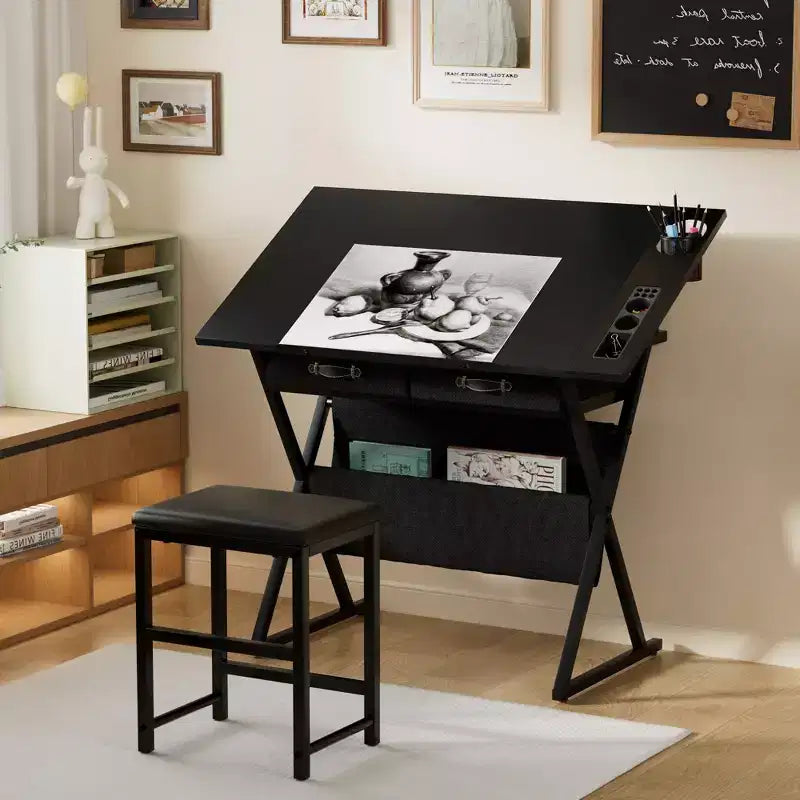 Table à dessin en bois / Table à dessin à roulettes / Table à dessin inclinable avec porte-crayon