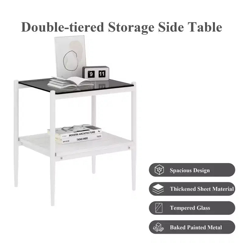 Lot de 2 tables d'appoint rectangulaires avec plateau en verre trempé, pour salon, verre gris