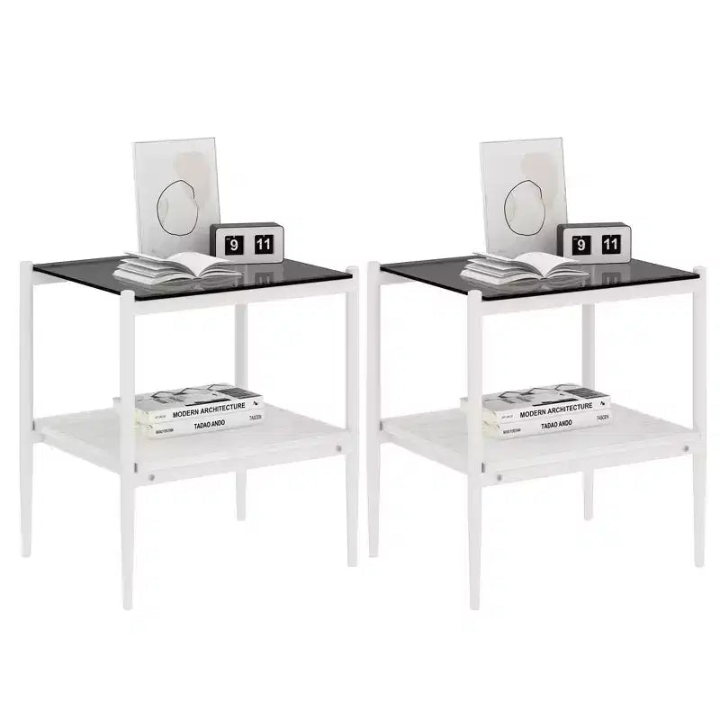 Lot de 2 tables d'appoint rectangulaires avec plateau en verre trempé, pour salon, verre gris