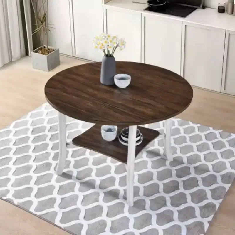 Table à manger ronde de 45,7 pouces avec étagère, hauteur de 30 pouces, design rétro de ferme moderne