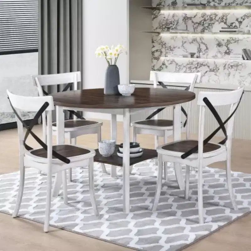 Table à manger ronde de 45,7 pouces avec étagère, hauteur de 30 pouces, design rétro de ferme moderne