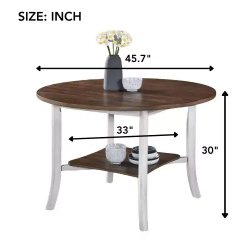 Table à manger ronde de 45,7 pouces avec étagère, hauteur de 30 pouces, design rétro de ferme moderne