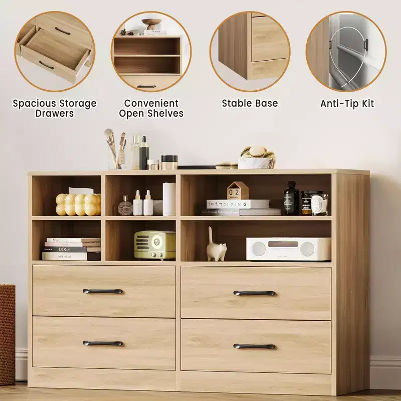 Commode à 4 tiroirs pour chambre à coucher, commode moderne, commode avec meuble TV et 6 compartiments de rangement pour salon, couloir