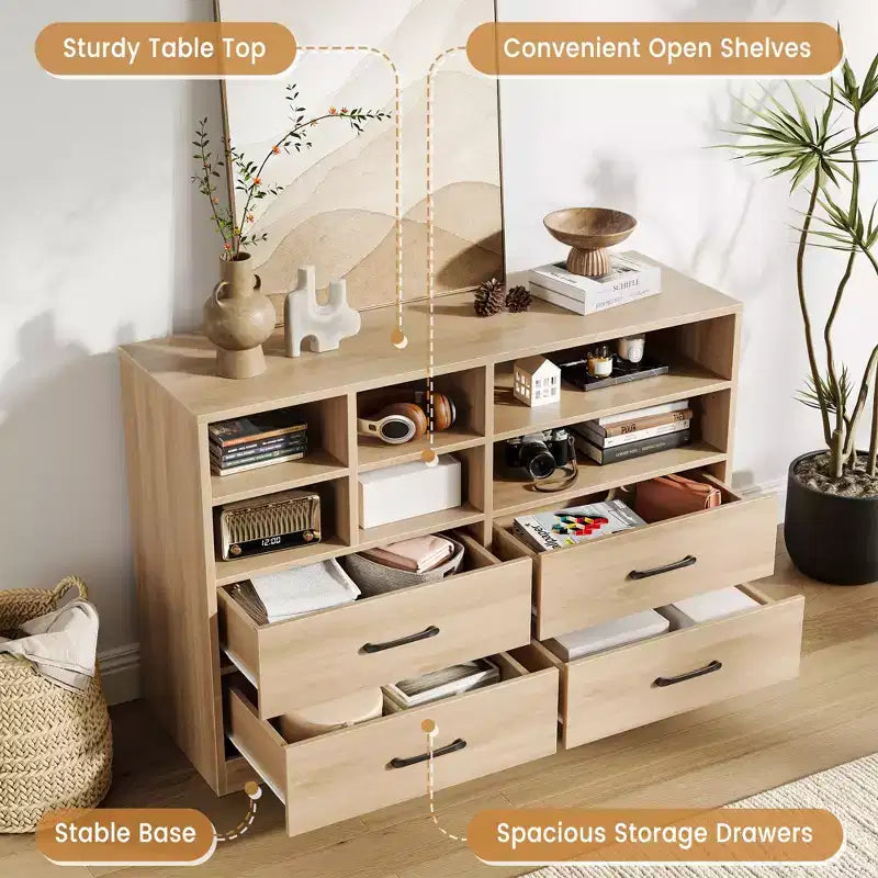 Commode à 4 tiroirs pour chambre à coucher, commode moderne, commode avec meuble TV et 6 compartiments de rangement pour salon, couloir