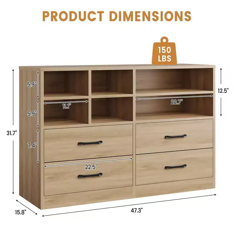 Commode à 4 tiroirs pour chambre à coucher, commode moderne, commode avec meuble TV et 6 compartiments de rangement pour salon, couloir