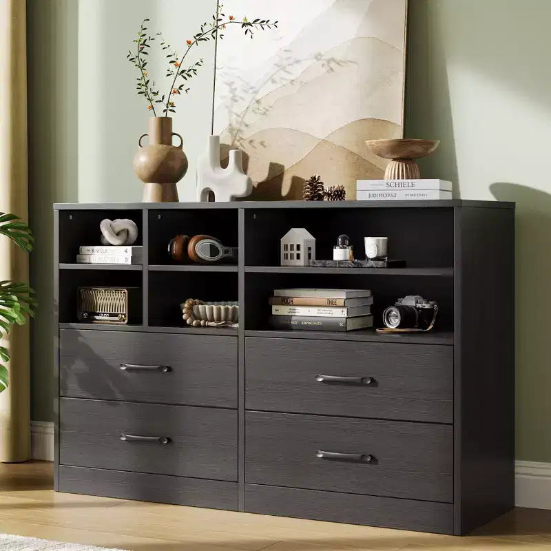 Commode à 4 tiroirs pour chambre à coucher, commode moderne, commode avec meuble TV et 6 compartiments de rangement pour salon, couloir