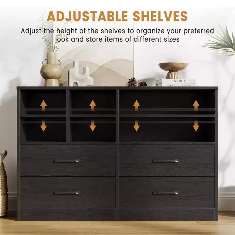 Commode à 4 tiroirs pour chambre à coucher, commode moderne, commode avec meuble TV et 6 compartiments de rangement pour salon, couloir