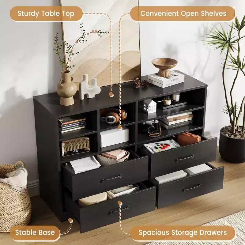 Commode à 4 tiroirs pour chambre à coucher, commode moderne, commode avec meuble TV et 6 compartiments de rangement pour salon, couloir
