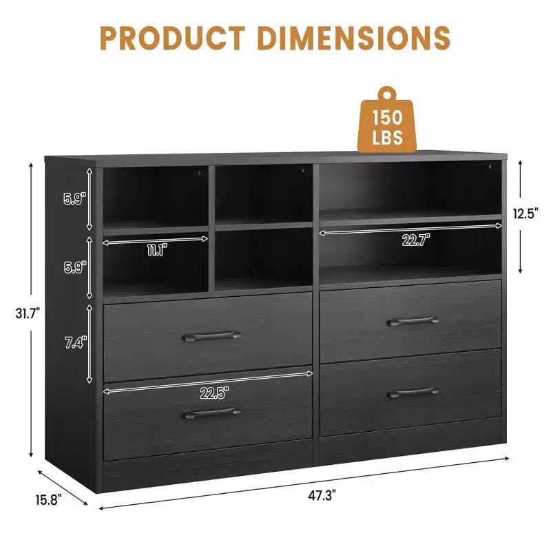 Commode à 4 tiroirs pour chambre à coucher, commode moderne, commode avec meuble TV et 6 compartiments de rangement pour salon, couloir