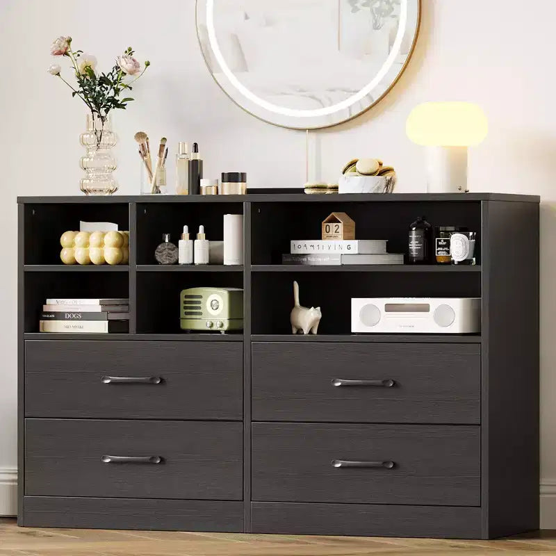 Garvee 4 Drawer Dresser for Bedroom, Modern Chest of Drawers, TV Stand Dresser Drawer Organizers with 6 Storage Cubbies for Living Room,Hallway