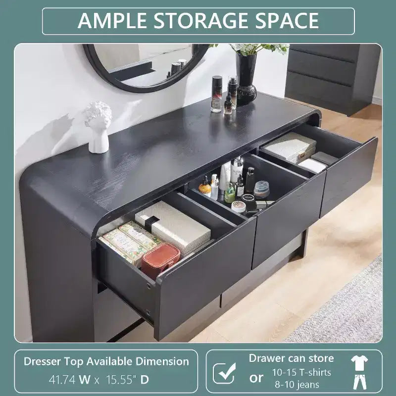 Commode Moderne à 7 Tiroirs, 120 cm de Large, avec Profil Courbé, Texture Naturelle pour Chambre, Salon