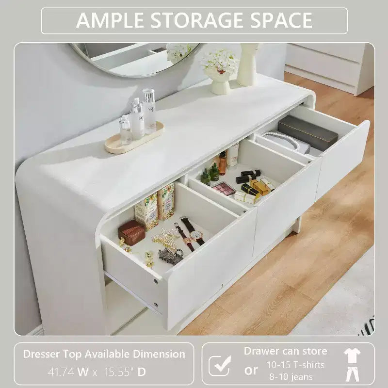 Commode Moderne à 7 Tiroirs, 120 cm de Large, avec Profil Courbé, Texture Naturelle pour Chambre, Salon