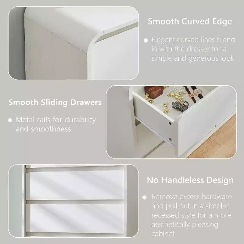 Commode Moderne à 7 Tiroirs, 120 cm de Large, avec Profil Courbé, Texture Naturelle pour Chambre, Salon