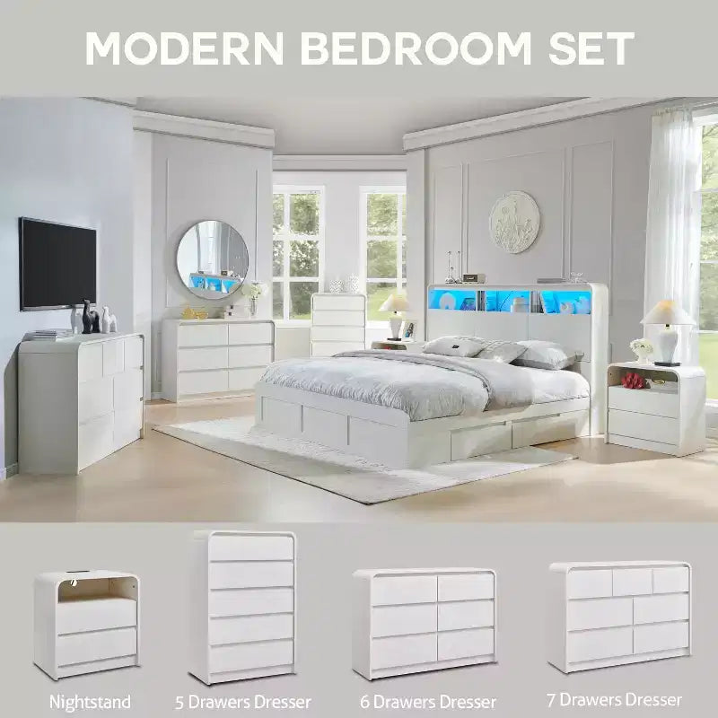 Commode Moderne à 7 Tiroirs, 120 cm de Large, avec Profil Courbé, Texture Naturelle pour Chambre, Salon