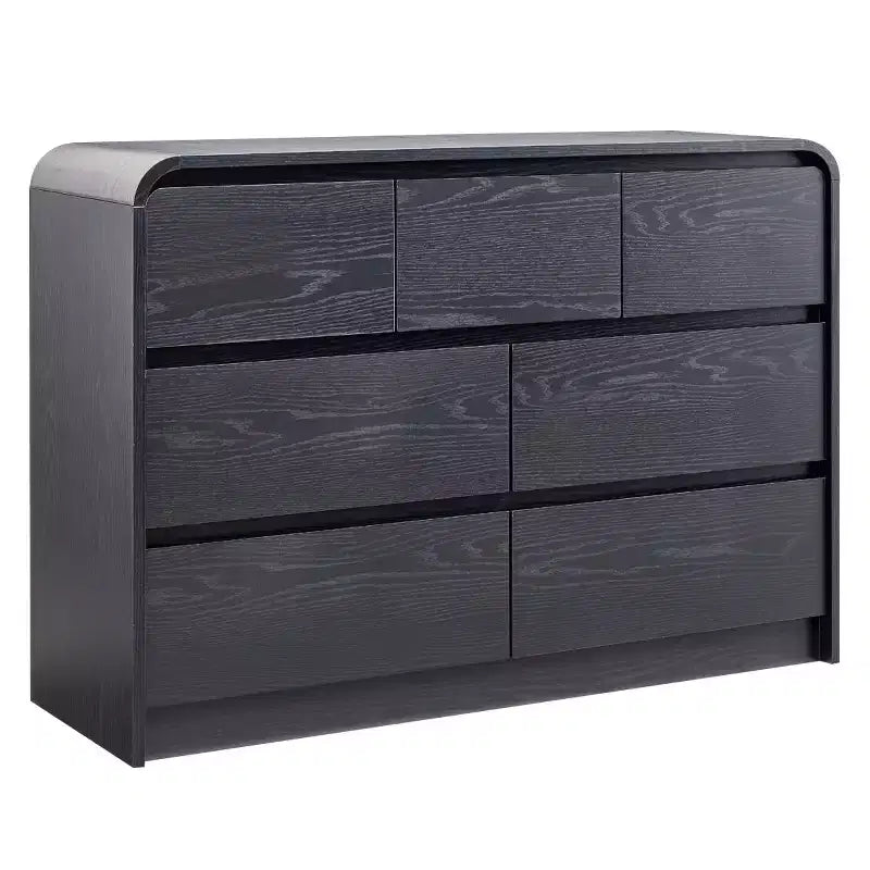 Commode Moderne à 7 Tiroirs, 120 cm de Large, avec Profil Courbé, Texture Naturelle pour Chambre, Salon