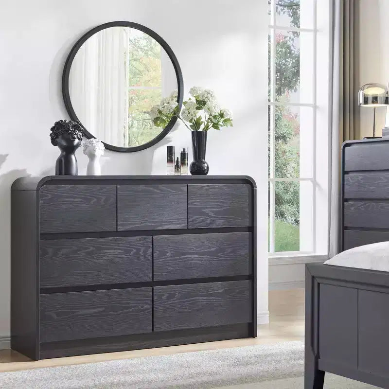 SinCiDo Modern 7 Drawers Dresser 47 Wide Chests of Drawers w/ Curved Profile Design Natural Texture for Bedroom,Living Room
